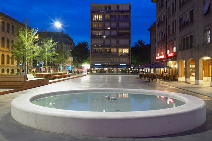 Площад в Женева, Швейцария с чудесно градско осветление от Philips 